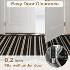 Striped Easy Jute Outdoor Patio Rug, 3x5 Washable Rugs for Entryway Indoor Outdoor Living Room Area Rug, Farmhouse Non Slip Black Carpet for Backyard Bedroom Porch