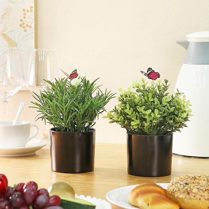 7" H Fake Plants Indoor 2 Pack Small Artificial Plants,Topiary Greenery Mini Potted Plants for House Office Tabletop Decoration