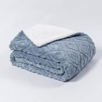 EverGrace Jacquard Boho Sherpa Fleece Throw Blanket for Couch, Super Soft Cozy Fuzzy Plush Blankets for All Seasons, Reversible Thick Warm Blanket for Bed, Sofa, Living Room, Blue Linen, 60" x 80"