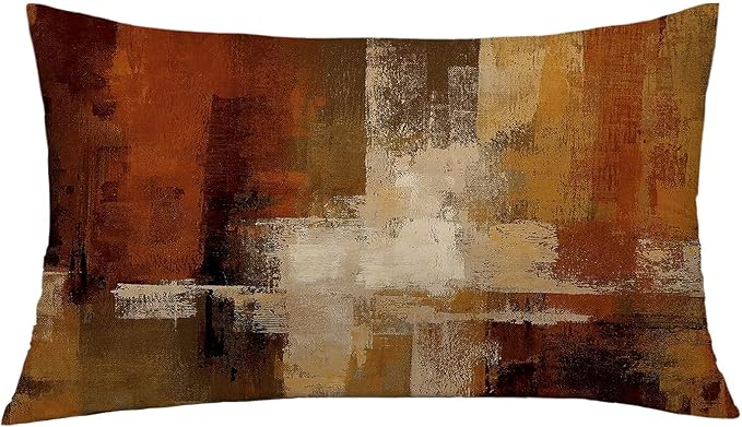 Burnt Orange Abstract Pillow Covers 12x20 Abstract Rust Art Painting Decorative Throw Pillowcase Modern Artwork Square Couch Cushion Cover for Living Room Sofa Accent Home Decor, Set of 2