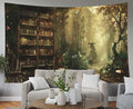 EMMTEEY Enchanting Forest Wall Tapestry for Living Room 60X50 Inch - Library Bookshelf Room Wall Decor Medieval Dark Academia Backdrop for Students Women