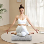 Meditation Floor Cushions Set of 2, Thickened Floor Pillow for Adults, Large Square Pillows Seat Cushion for Tatami Living Room Yoga, Memory Sponge Block Added, 22x22 Inch, Grey