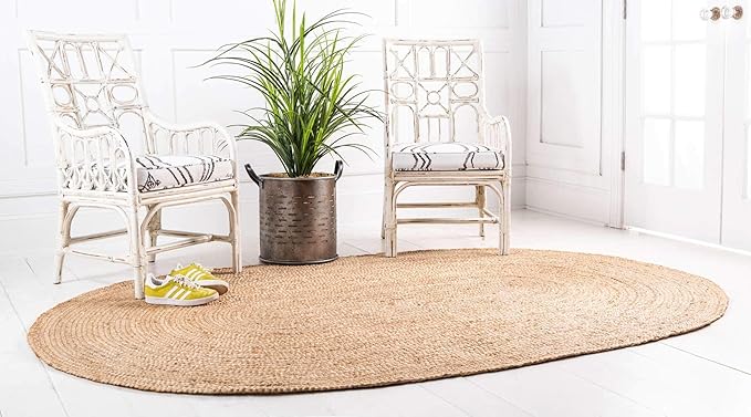 Unique Loom Braided Jute Collection Area Rug - Dhaka (3' 3" x 5' 1" Oval, Natural)
