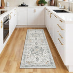 Lessymo Washable 2x6 Runner Rug for Hallway Entryway, Non Slip Kitchen Area Rugs Indoor Mat for Bedroom Bathroom Laundry Farmhouse, Soft Vintage Floor Carpet Stain Resistant Low Pile, Grey/Brown