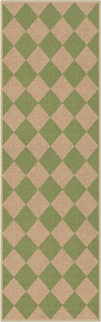 Lahome Colette Checkered Green Runner Rug, 2x8 Carpet Runners for Hallway 8ft Non Slip Entryway Rug, Farmhouse Checkerboard Non Shedding Kitchen Mats for Floor Laundry Corridor