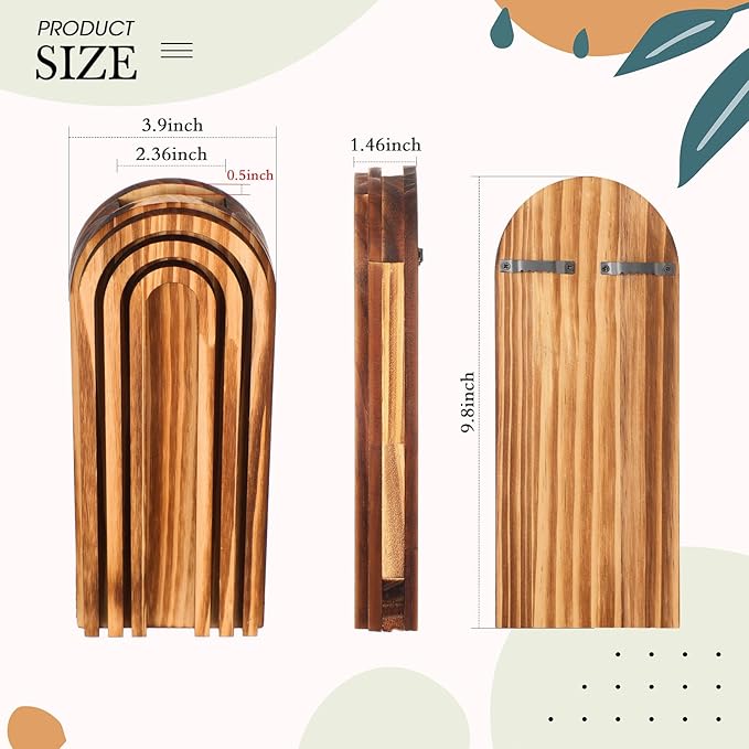 4 Pack Wall Planter Indoor Decor Plant Holders Boho Wood Hanging Vases for Modern Farmhouse Living Room Bedroom Rainbow Decor (Dark Brown)