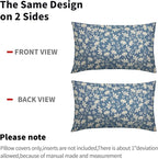 Light Blue Pillow Covers 12x20 Set of 2 Vintage Floral Rustic Old Style Cute Flower Print Rectangle Decorative Outdoor Pillowcases Seasonal Farmhouse Throw Cushion Case Couch Sofa Bed Decor