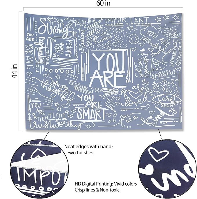 KJHL Quote You Are Wall Tapestry Blue Inspirational Classroom Kids Tapestries Wall Hanging Motivational Positive Affirmations Saying Aesthetic Tapestry for Bedroom Dorm