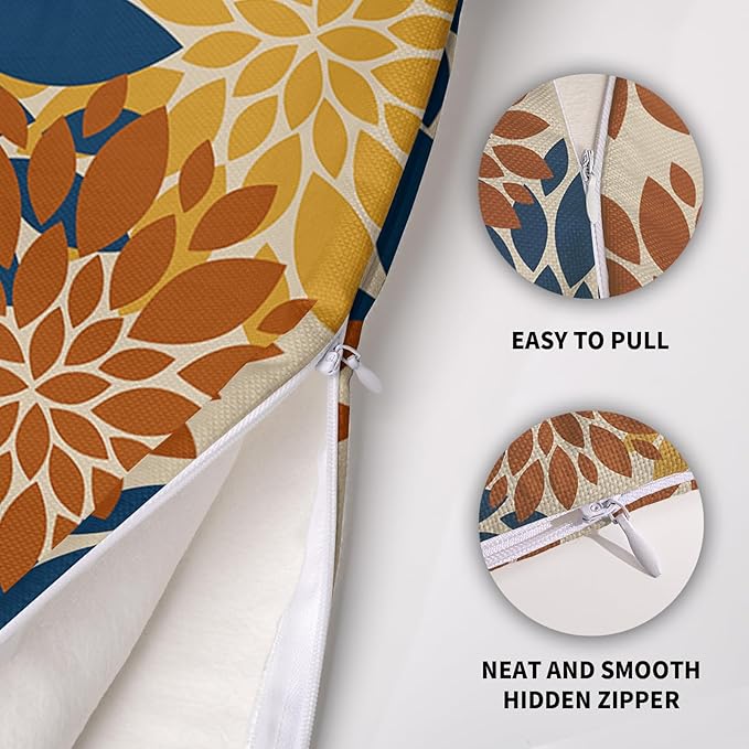 Blue Orange Yellow Pillow Covers 22X22 Inch Set of 2, Modern Dahlia Floral Print Decorative Throw Pillow Covers Outdoor Farmhouse Cushion Case for Home Couch Sofa Bed Decoration