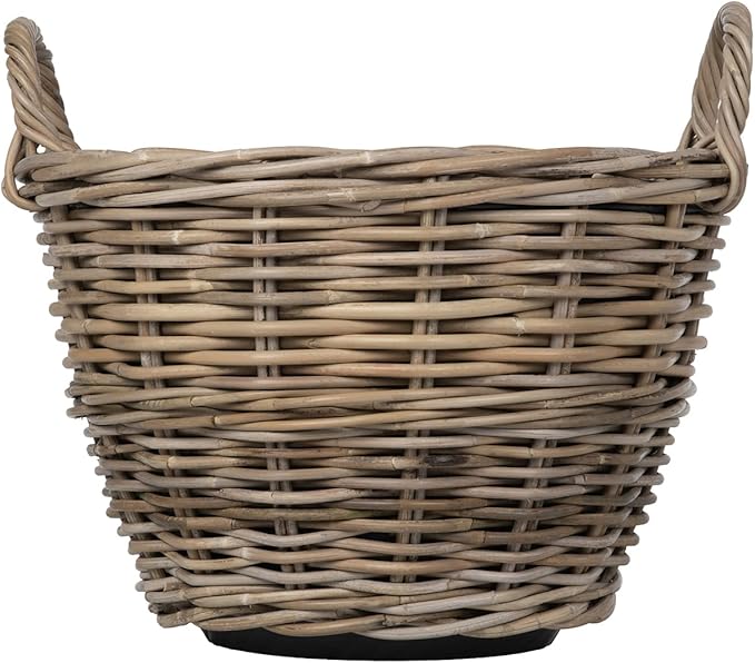 Kouboo Rattan Kobo Indoor Outdoor Planter Basket with Ear Handles Plastic Pot Large 5 Gallon Soil Capacity