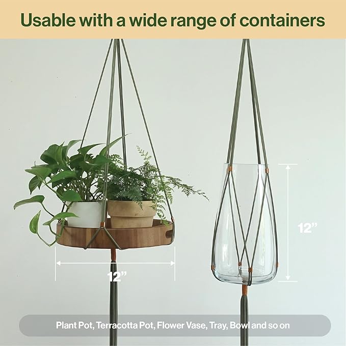 Macrame Plant Hanger Polyester Rope 42 Inch Outdoor Indoor Adjustable Hanging Planter for up to 10 Inch Plant Pot Modern Boho Home Decor (1, Forest Green/Burnt Orange)