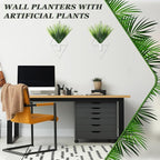 2 Pieces White Wall Decor Hanging Planters with Artificial Plants Metal Hanging Vase Indoor Plants Holder Modern Geometric Wall Art for Bathroom Bedroom Living Room Decor(Aquatic Plant)