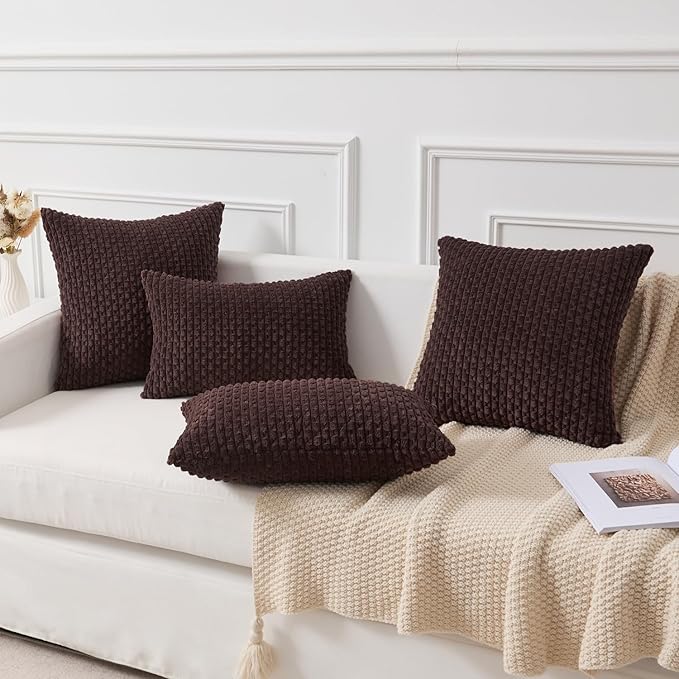 Kevin Textile 14x24 Inch Pillow Cover 1 Pack Boho Decorative Soft Striped Corduroy Lumbar Farmhouse Accent Rectangle Cushion Case for Living Room Couch Sofa Bed, Coffee