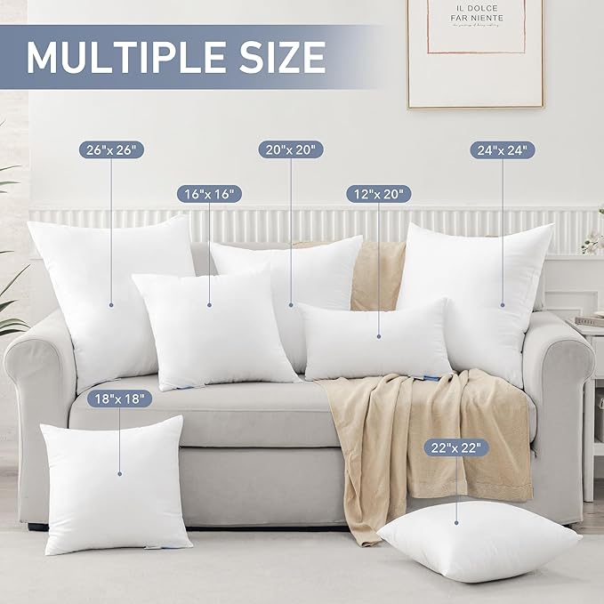 Leeden 12x20 Pillow Inserts Pack of 2, Fluffy Lumbar Throw Pillow Inserts, Soft Rectangle Decorative Throw Pillows for Couch, Sofa, Bed, and Home Decor White Pillows