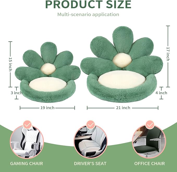 Ditucu Flower Shape Chair Cushion Comfy Kawaii Seat Cushions 19 inch Cute Stuff Pad Lazy Sofa Office Floor Pillow for Gaming Chairs Room Decor Green