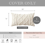 BlissBlush Pure White Decorative Lumbar Pillow Cover 14x24, Boho Accent Throw Pillow Case for Couch Sofa Bed, Modern Farmhouse Textured Lumbar Cushion Bedroom Living Room, Cover ONLY