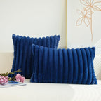 JOJUSIS Pack of 2 Faux Fur Plush Decorative Throw Pillow Covers Couch Cushion Case Soft Pillowcases (Navy Blue, 12 x 20-Inch)