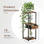 3 Tier Tall Plant Stand with Fabric Drawer , 32.5" Corner Plant Stands for Indoor Plants Multiple, Small Side Table for Indoor Plants