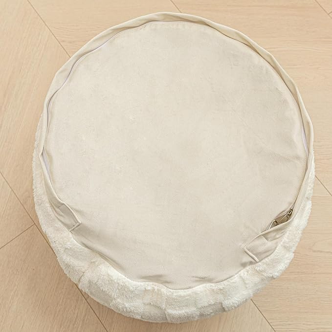 Round Pouf Ottoman Boho Poof Home Decor Floor Pouffe Ottoman Foot Rest for Couch Sofa Bean Bag Chairs Living Room Bedroom 20 x 20 x 14 Inches Ivory Checkered Pouf with Filler