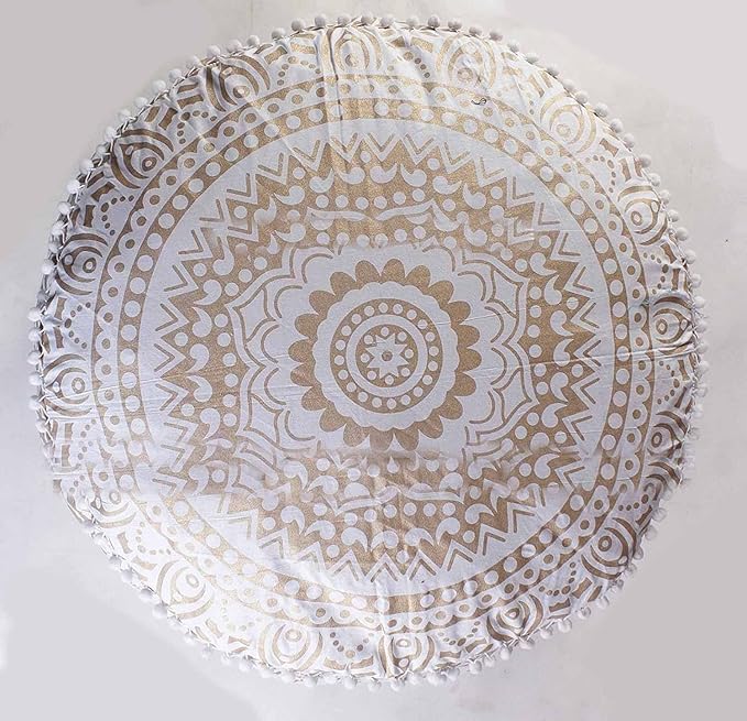 Indian Mandala Floor Pillow Pouf Cover Ethnic Sofa Cover Footstool Cotton Cushion Cover Ottoman Cover Kids Bean Bag Case Decorative Meditation Seating Throw
