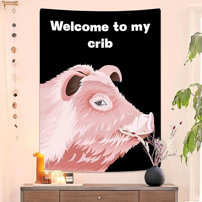 Welcome To My Crib Tapestry 36x48 Inches Funky Meme Funny Tapestry for Bedroom Vertical Fun Black Wall Tapestries Wall Hanging Arts Cute Posters for Bedroom Teens Kids Room Decoration Christmas Gifts