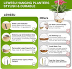 Set of 2 Hanging Planters for Indoor Plants with Self Watering Includes Hanging Pots and 2 Types Plant Hangers, Outdoor Hanging Baskets Holder for Home Garden, 10 Inch Oyster White