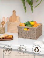 StorageWorks Wicker Storage Baskets, Handwoven Seagrass Basket for Organizing, Decorative Wicker Baskets with Built-in Handles, Set of 2