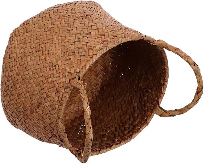 Cabilock Seagrass Bin Flower Girl Basket Storage Basket Lid Straw Bag for Living Room Decor