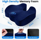 Seat Cushion with Carry Handle, Memory Foam for Tailbone/Sciatica Easing, Chair Cushions for Cars, Desks, Office Chair Cushion with Non-Slip Design, Ideal for Post-Surgery Recovery (Blue)
