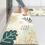 Boho Kitchen Rug Mats for Floor Cushioned Anti Fatigue Green Kitchen Rugs Sets of 2 Botanical Non Slip Waterproof Comfort Memory Foam Standing Floor Mat for Office Laundry Sink Desk
