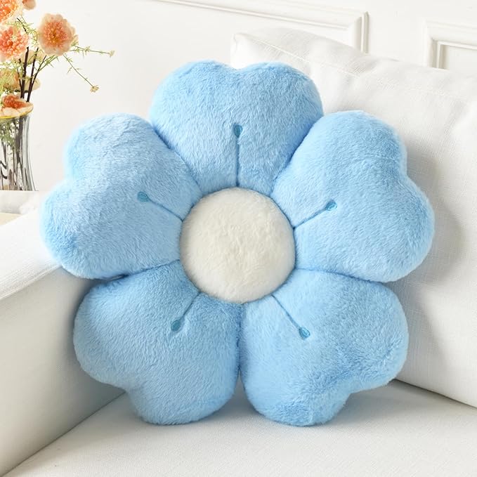 Flower Pillow, Flower Shaped Pillow Decorative Throw Pillows for Bed Couch, Cute Daisy Pillow Dorm Decor Floor Seating Cushion (Blue, 19.6 Inches)