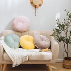 HLOVME Round Pillow Cushion for Couch Velvet Decorative Small Throw Pillow Solid Color for Living Room Bed Floor 15.7”, Orange