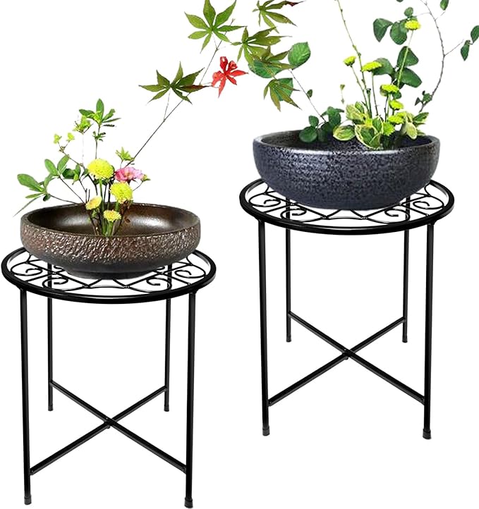 15" Tall Metal Plant Stand, 2 Pack 11" Wide Round Plant Stand for Flower Pots Up to 100lbs, Rustproof Iron Plant Holder for Indoor Outdoor Use, Easy Assemble Flower Stand for Home Garden Display