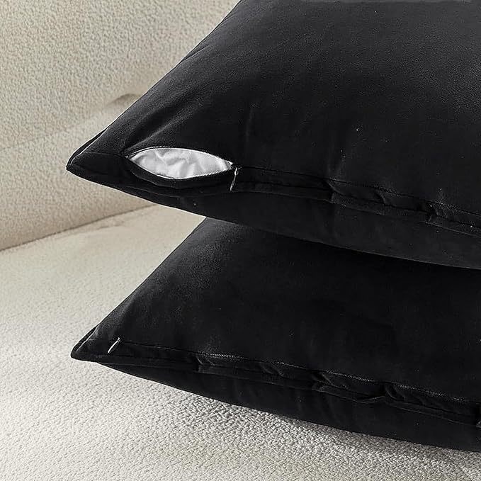 MIULEE Black Velvet Throw Pillow Covers 26x26 Soft Decorative Solid Square Euro Sham Cushion Cases Pack of 2 Modern Luxury Home Decor for Couch, Sofa, Bedroom