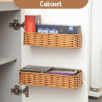 Hanging Wall Basket, Adhesive Wall-Mounted Organizer for Storage, 2-Pack Plastic Wicker Woven Storage Shelves for Kitchen Cabinets, Bathroom, Pantry, Brown Color