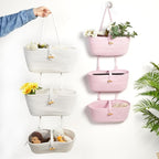 DULLEMELO Hanging Basket with Button Strap 3-Tier Woven Cotton Hanging Wall Baskets for Storage, Boho Wall Decor Hanging Storage Basket with Button Strap, White