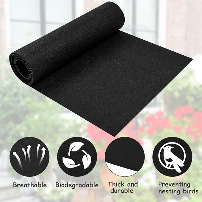 12 x 80 Inch Felt Planter Liner Roll Non-Woven Fabric Coconut Basket Liner Alternative Plant Liner Roll Black Coco Liners Roll Replacement Easy to Cut for Planter Hanging Flower Basket Window Box