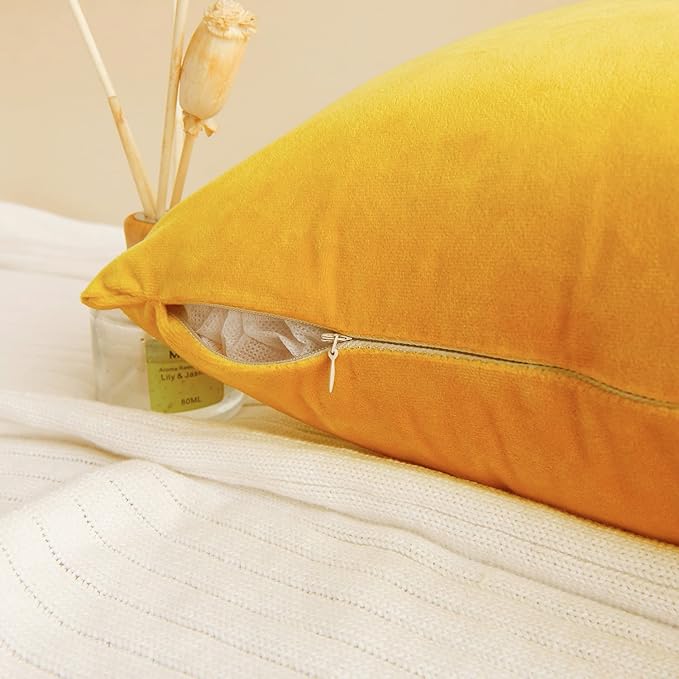 2 Pack Soft Velvet Couch Throw Pillow Covers 16x16 Inch for Sofa Living Room Bedroom (Yellow)