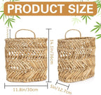 YOUEON Large Woven Hanging Storage Basket, 12x5x14 Inch Natural Water Hyacinth Wall Basket with Sturdy Iron Frame, Handwoven Front Door Flower Baskets for Home Garden, Boho Decor