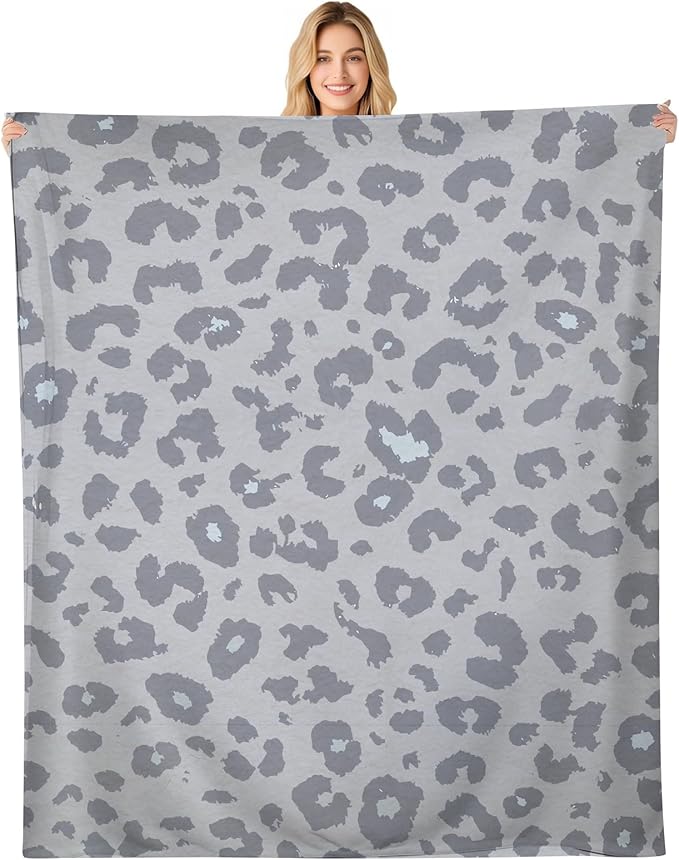 Throw Blanket for Couch, 300GSM Warm Soft Cozy Flannel Blanket, Cute Blanket for All Seasons Bedroom Home Decor Gifts, Luxury Grey Leopard 50x60 Inches