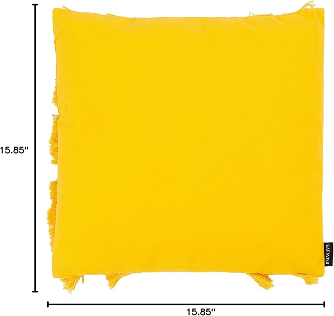 Safavieh Home Collection Grema Boho 16-inch Yellow Fringe Decorative Accent Pillow PLS7142C-1616