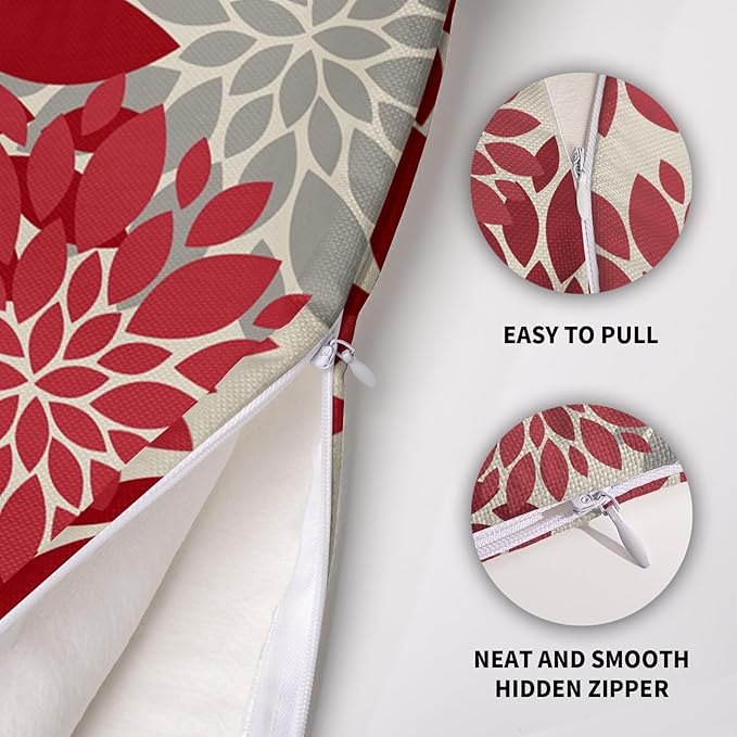 Red Christmas Pillow Covers 24X24 Inch Set of 2, Dahlia Flower Spring Summer Floral Cream Decorative Throw Pillow Covers Outdoor Modern Farmhouse Cushion Case for Home Couch Sofa Bed Decor