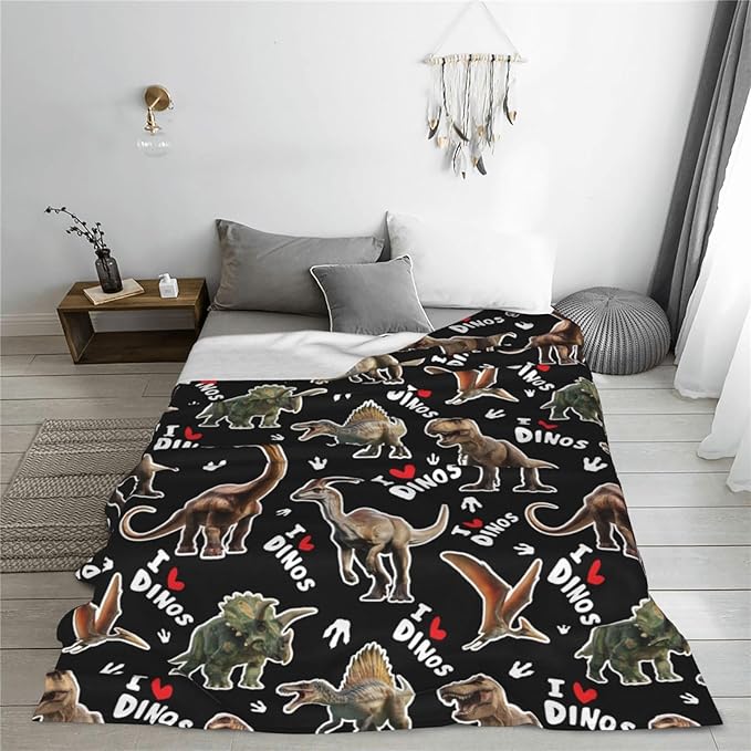 Dinosaur Throw Blanket Soft Flannel Blanket 60"x50" in Bed Blanket Home Decor for Room Sofa Couch All Season