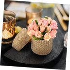 PRETYZOOM Woven Flower Basket with Lid Handmade Mini Storage Container for Sundries Seagrass Decorative Box for Home Parties and Flower Shops
