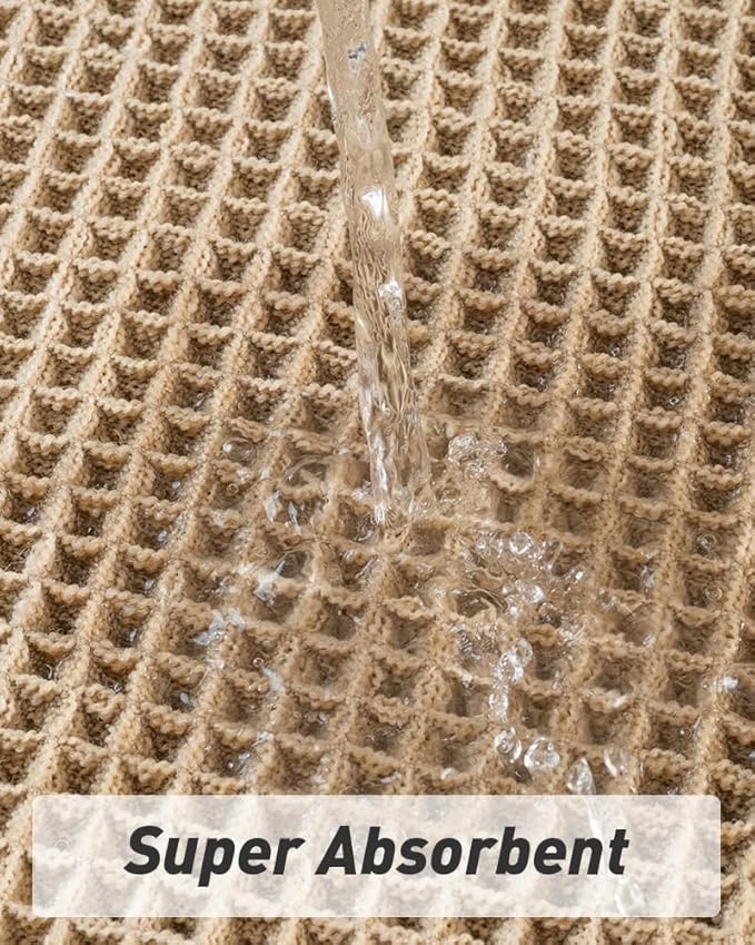 Upgraded Waffle Bath Mats Set of 2, Super Absorbent Non Slip Bath Mats for Bathroom Floor, Washable Boho Bathroom Rugs Set 2 Piece with Tassels, Soft Bathroom Mat Set, 18" x 30" (2 Pack), Brown