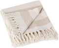 DII Rustic Farmhouse Cotton Cabana Striped Blanket Throw with Fringe, 50 x 60 - Cabana Striped Stone