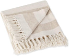 DII Rustic Farmhouse Cotton Cabana Striped Blanket Throw with Fringe, 50 x 60 - Cabana Striped Stone