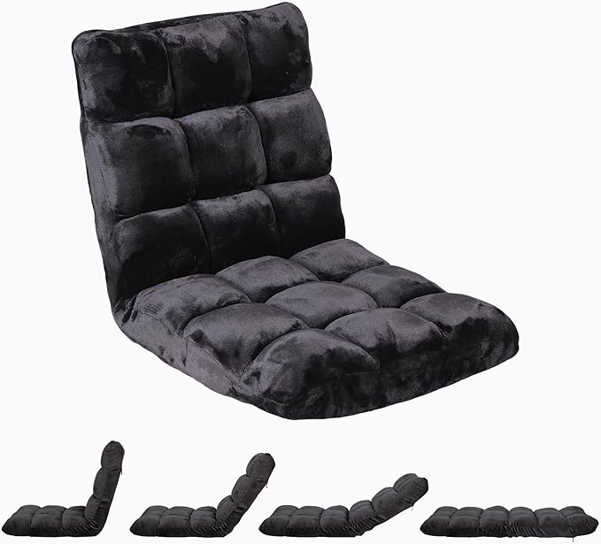 SUPER DEAL 14-Position Folding Floor Chair Gaming Sofa Cushioned Padded Reclining Bed Lounge Couch Seating for Comfy Reading, Reading, Gaming, Relaxing, Watching TV, Black