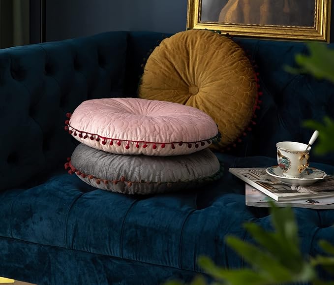 Round Throw Pillow Thickened Seat Cushion Sofa Cushion Meditation Pillow Living Room Window Balcony Decoration Pillow (15.7in, Pink)