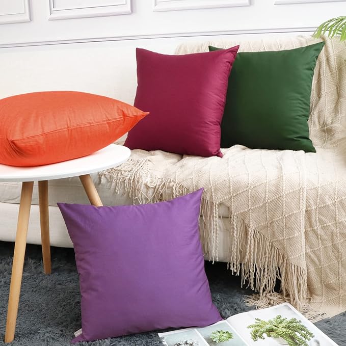 4-Pack 100% Cotton Comfortable Solid Decorative Throw Pillow Case,Thmyo Square Cushion Cover Pillowcase Sublimation Blank Pillow Covers DIY Throw Pillowcase for Sofa Couch(20x20 inch/ 50x50cm,Purple)
